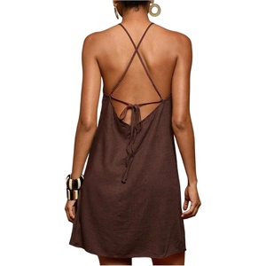 image:imageRoseSeek Womens Boho Tropical Tie Backless Halter Dresses Sleeveless Vacation Beach Short DressBrown