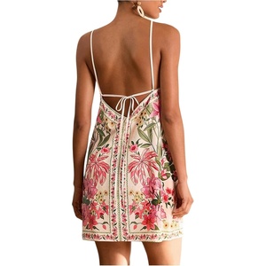 image:imageRoseSeek Womens Boho Tropical Tie Backless Halter Dresses Sleeveless Vacation Beach Short DressMulticolor