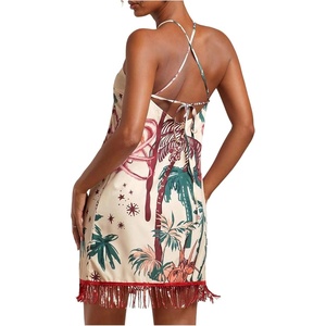 image:imageRoseSeek Womens Boho Tropical Tie Backless Halter Dresses Sleeveless Vacation Beach Short DressMulticolor Beige