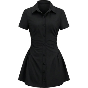 image:imageRoseSeek Womens Casual Button Down Tshirt Dress Short Sleeve Fit and Flare Mini DressesBlack