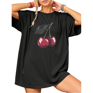 image:imageRoseSeek Womens Cherry Graphic Tees Top Crewneck Short Sleeve Baggy T ShirtBlack