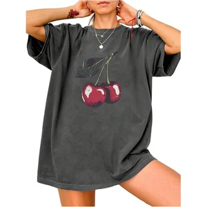image:imageRoseSeek Womens Cherry Graphic Tees Top Crewneck Short Sleeve Baggy T ShirtDark Grey