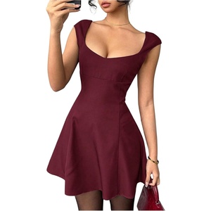 image:imageRoseSeek Womens Cocktail Dresses Sweetheart Neck Sleeveless Mini Dress Slim Fit High Waisted A Line DressBurgundy