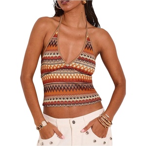 image:imageRoseSeek Womens Colorful Boho Halter Tops Fitted Backless Crop Tops Vacation Beach WearMulticolor