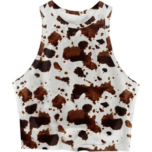 image:imageRoseSeek Womens Cow Print Tank Top Sleeveless Crewneck Fitted Crop Tops Summer Cowgirl VestMulticolor
