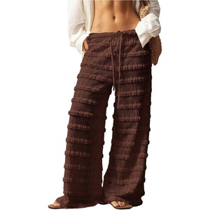 image:imageRoseSeek Womens Crochet Lace Pants Ruffle Layered Elastic Waist Mesh Bathing Suit Cover Up Beach PantsCoffee Brown
