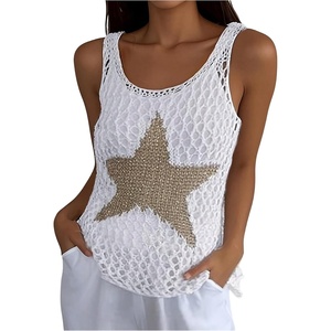image:imageRoseSeek Womens Crochet Tank Top Star Hollow Out Cover Up Boho Beach Vest for Vacation Concert FestivalWhite