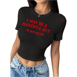 image:imageRoseSeek Womens Cropped Letter Graphic T Shirt Crewneck Short Sleeve Slogan Tee StreetwearBlack and Red