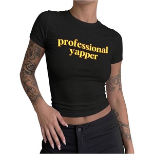 image:imageRoseSeek Womens Cropped Letter Graphic T Shirt Crewneck Short Sleeve Slogan Tee StreetwearBlack and Yellow