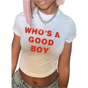 image:imageRoseSeek Womens Cropped Letter Graphic T Shirt Crewneck Short Sleeve Slogan Tee StreetwearWhite and Red