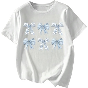 image:imageRoseSeek Womens Cute Bowknot Graphic Tees Crewneck Short Sleeve T Shirts Casual Summer TopsWhite