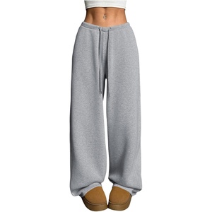image:imageRoseSeek Womens Drawstring Waist Straight Streetwear Long Wide Leg Pants Casual Loose Baggy Workout Long Fall SweatpantsBright Grey
