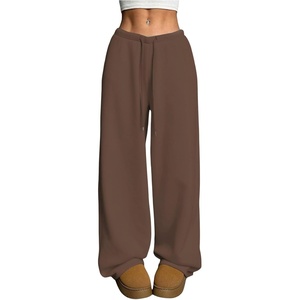 image:imageRoseSeek Womens Drawstring Waist Straight Streetwear Long Wide Leg Pants Casual Loose Baggy Workout Long Fall SweatpantsCoffee Brown