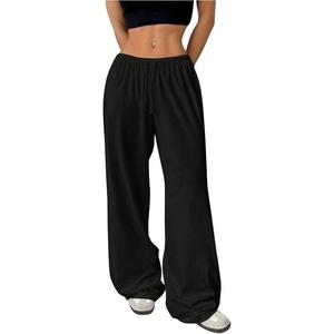 image:imageRoseSeek Womens Drawstring Waist Straight Streetwear Long Wide Leg Pants Casual Loose Baggy Workout Long Fall SweatpantsDeep Black