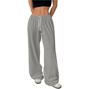 image:imageRoseSeek Womens Drawstring Waist Straight Streetwear Long Wide Leg Pants Casual Loose Baggy Workout Long Fall SweatpantsGrey Solid