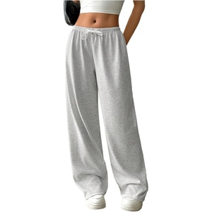 image:imageRoseSeek Womens Drawstring Waist Straight Streetwear Long Wide Leg Pants Casual Loose Baggy Workout Long Fall SweatpantsLight Grey