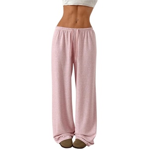 image:imageRoseSeek Womens Drawstring Waist Straight Streetwear Long Wide Leg Pants Casual Loose Baggy Workout Long Fall SweatpantsLight Pink