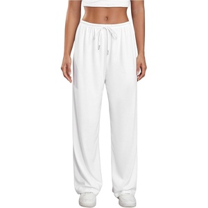 image:imageRoseSeek Womens Drawstring Waist Straight Streetwear Long Wide Leg Pants Casual Loose Baggy Workout Long Fall SweatpantsLight White