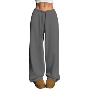 image:imageRoseSeek Womens Drawstring Waist Straight Streetwear Long Wide Leg Pants Casual Loose Baggy Workout Long Fall SweatpantsMedium Grey