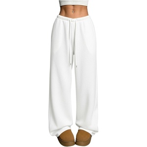 image:imageRoseSeek Womens Drawstring Waist Straight Streetwear Long Wide Leg Pants Casual Loose Baggy Workout Long Fall SweatpantsMix White