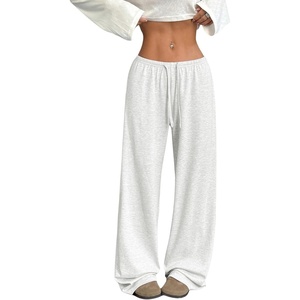 image:imageRoseSeek Womens Drawstring Waist Straight Streetwear Long Wide Leg Pants Casual Loose Baggy Workout Long Fall SweatpantsPlain Grey
