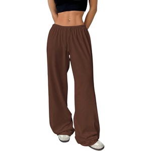 image:imageRoseSeek Womens Drawstring Waist Straight Streetwear Long Wide Leg Pants Casual Loose Baggy Workout Long Fall SweatpantsPure Brown