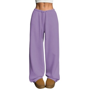 image:imageRoseSeek Womens Drawstring Waist Straight Streetwear Long Wide Leg Pants Casual Loose Baggy Workout Long Fall SweatpantsPure Purple
