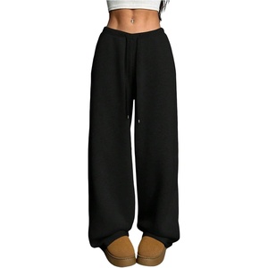 image:imageRoseSeek Womens Drawstring Waist Straight Streetwear Long Wide Leg Pants Casual Loose Baggy Workout Long Fall SweatpantsSoft Black