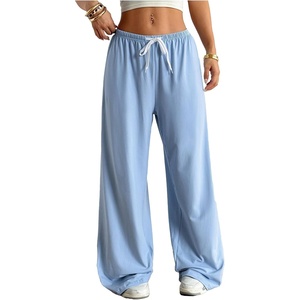 image:imageRoseSeek Womens Drawstring Waist Straight Streetwear Long Wide Leg Pants Casual Loose Baggy Workout Long Fall SweatpantsSolid Blue