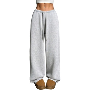 image:imageRoseSeek Womens Drawstring Waist Straight Streetwear Long Wide Leg Pants Casual Loose Baggy Workout Long Fall SweatpantsSweatpant Pure Light Grey