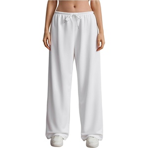 image:imageRoseSeek Womens Drawstring Waist Straight Streetwear Long Wide Leg Pants Casual Loose Baggy Workout Long Fall SweatpantsSweatpant White and Pink