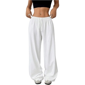 image:imageRoseSeek Womens Drawstring Waist Straight Streetwear Long Wide Leg Pants Casual Loose Baggy Workout Long Fall SweatpantsWhite