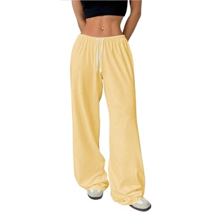 image:imageRoseSeek Womens Drawstring Waist Straight Streetwear Long Wide Leg Pants Casual Loose Baggy Workout Long Fall SweatpantsYellow