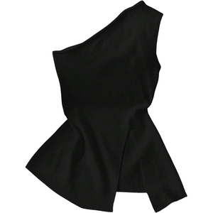 image:imageRoseSeek Womens Dressy One Shoulder Tops Slim Fit Peplum Tops with Slit Elegant Tank TopsBlack
