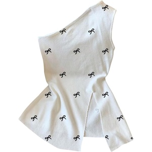 image:imageRoseSeek Womens Dressy One Shoulder Tops Slim Fit Peplum Tops with Slit Elegant Tank TopsBow White