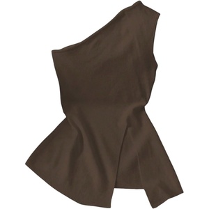 image:imageRoseSeek Womens Dressy One Shoulder Tops Slim Fit Peplum Tops with Slit Elegant Tank TopsCoffee Brown