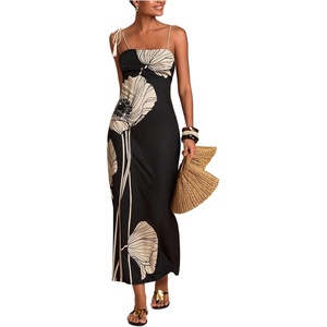 image:imageRoseSeek Womens Elegant Floral Maxi Dress Tassel Spaghetti Strap Slim Fit Dresses Summer OutfitsBlack and White