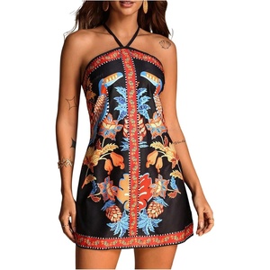 image:imageRoseSeek Womens Floral Boho Dress Criss Cross Tie Backless Mini Dresses Halter A Line SundressBlack Multicolor