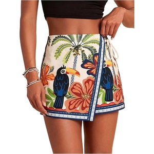 image:imageRoseSeek Womens Floral Graphic Skirt Shorts Drawstring Waist Tropical Boho Wrap SkortsBeige Green