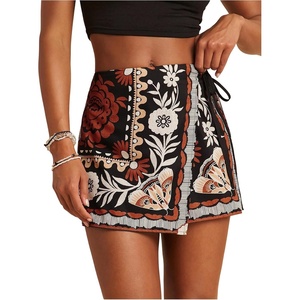image:imageRoseSeek Womens Floral Graphic Skirt Shorts Drawstring Waist Tropical Boho Wrap SkortsBlack