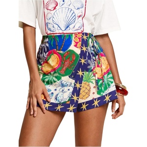 image:imageRoseSeek Womens Floral Graphic Skirt Shorts Drawstring Waist Tropical Boho Wrap SkortsBlue and Green