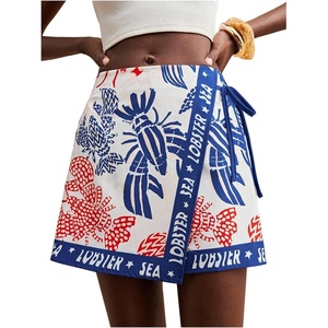 image:imageRoseSeek Womens Floral Graphic Skirt Shorts Drawstring Waist Tropical Boho Wrap SkortsBlue and Red