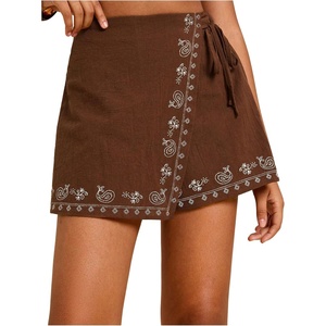 image:imageRoseSeek Womens Floral Graphic Skirt Shorts Drawstring Waist Tropical Boho Wrap SkortsBrown
