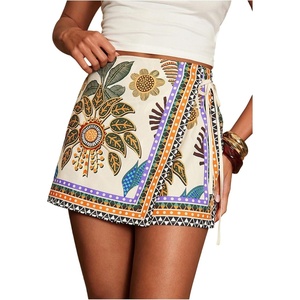 image:imageRoseSeek Womens Floral Graphic Skirt Shorts Drawstring Waist Tropical Boho Wrap SkortsColorful Floral