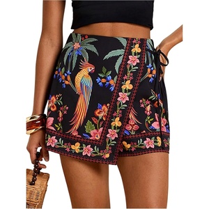 image:imageRoseSeek Womens Floral Graphic Skirt Shorts Drawstring Waist Tropical Boho Wrap SkortsFloral Black
