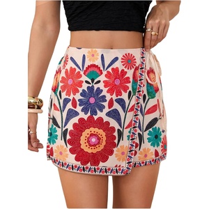 image:imageRoseSeek Womens Floral Graphic Skirt Shorts Drawstring Waist Tropical Boho Wrap SkortsFloral Red