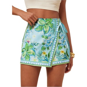 image:imageRoseSeek Womens Floral Graphic Skirt Shorts Drawstring Waist Tropical Boho Wrap SkortsMix Green