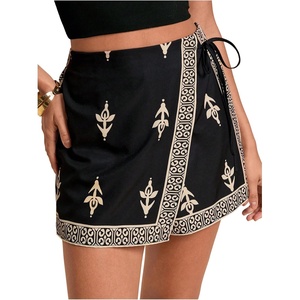 image:imageRoseSeek Womens Floral Graphic Skirt Shorts Drawstring Waist Tropical Boho Wrap SkortsMulticolor