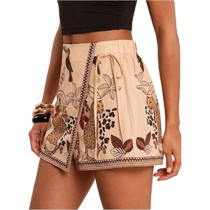 image:imageRoseSeek Womens Floral Graphic Skirt Shorts Drawstring Waist Tropical Boho Wrap SkortsMulticolor Beige