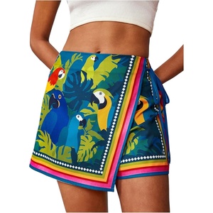 image:imageRoseSeek Womens Floral Graphic Skirt Shorts Drawstring Waist Tropical Boho Wrap SkortsMulticolor Blue